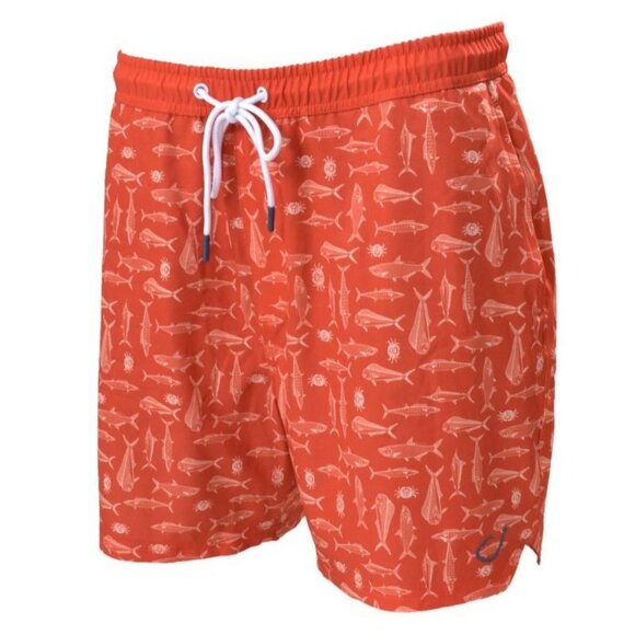 Reel Life Men's Orange Drawstring Waist Swim Trunks 6" Volley Short Size XL - Picture 2 of 14